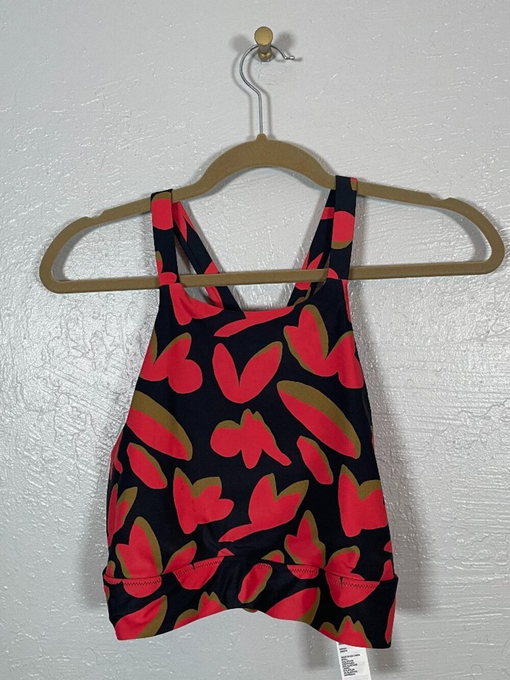 Prana Women XL Black Red Rose Fire Indo Disco Marine Street Swim Bikini Top